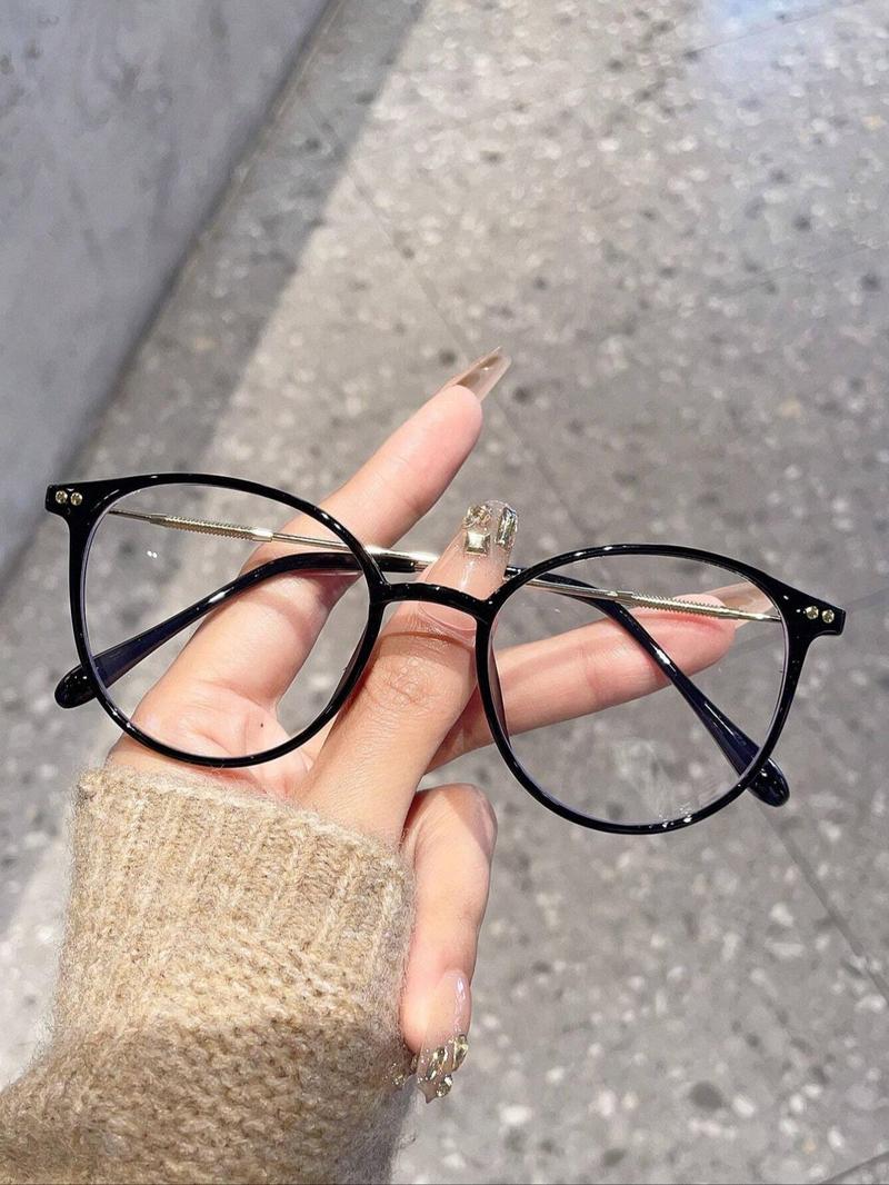 Women's Round Metal Frame Anti-Blue Light Glasses, Cute Style Daily Wear Eyewear, Suitable for Commuting, All Seasons Use