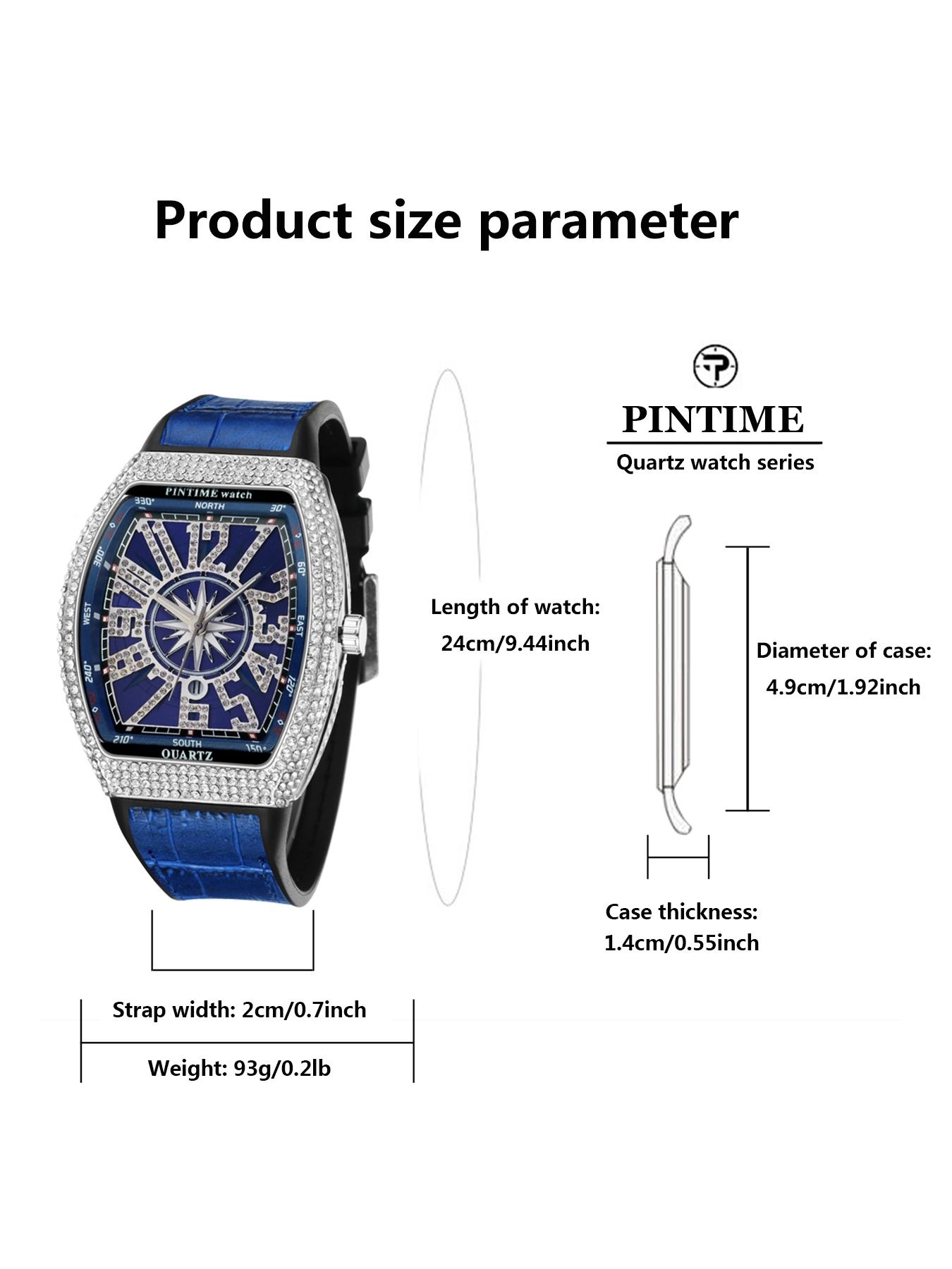 Men's Business Quartz Watch, Barrel Shape Starry Strap, Yacht Diamond Vintage Large Dial, Waterproof Stone Watch, 1pc