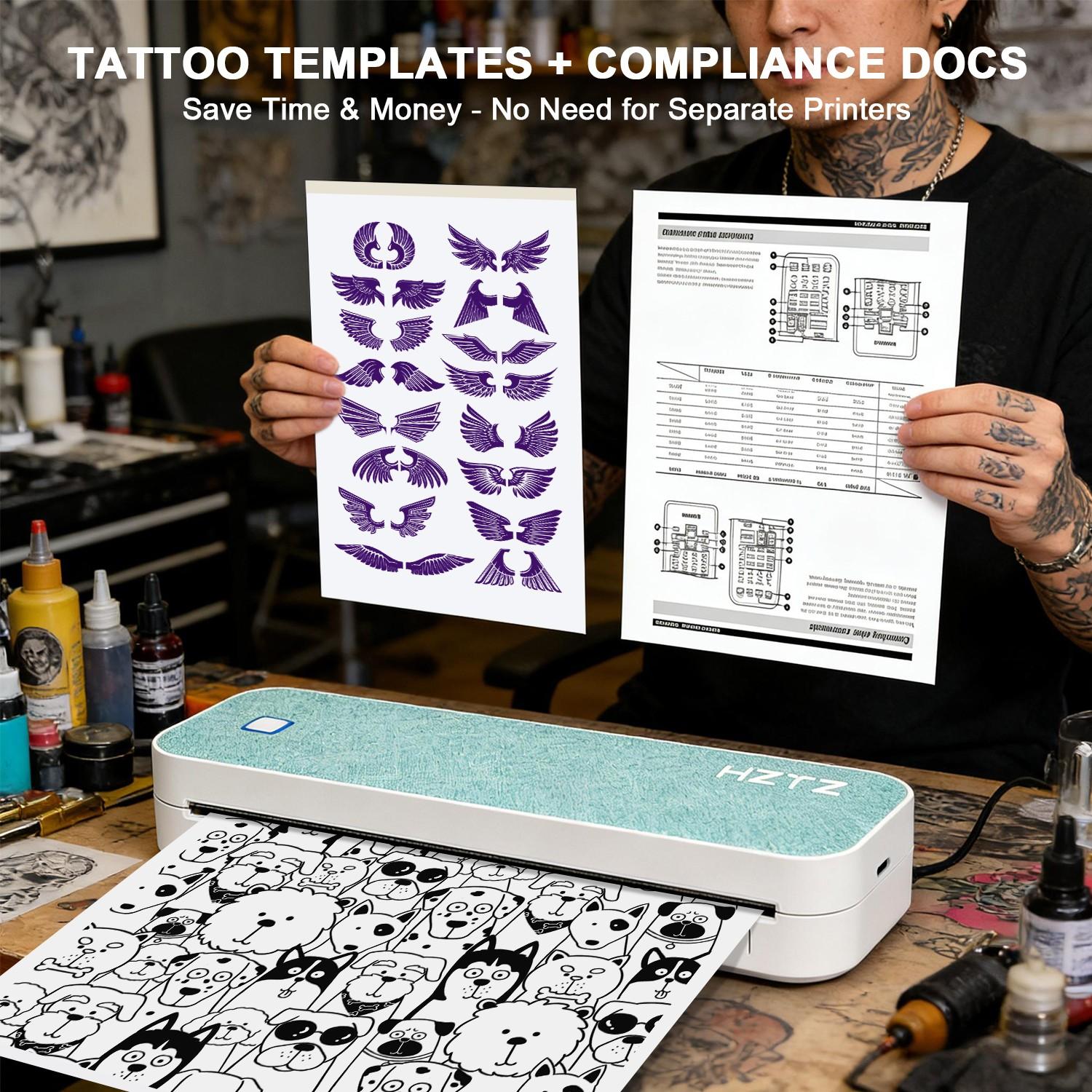 HZTZ Portable Bluetooth-compatible Tattoo Template Printer D80, Includes 10 A4 Transfer Papers, Supports Thermal Paper, Compatible with iOS, Android, PC