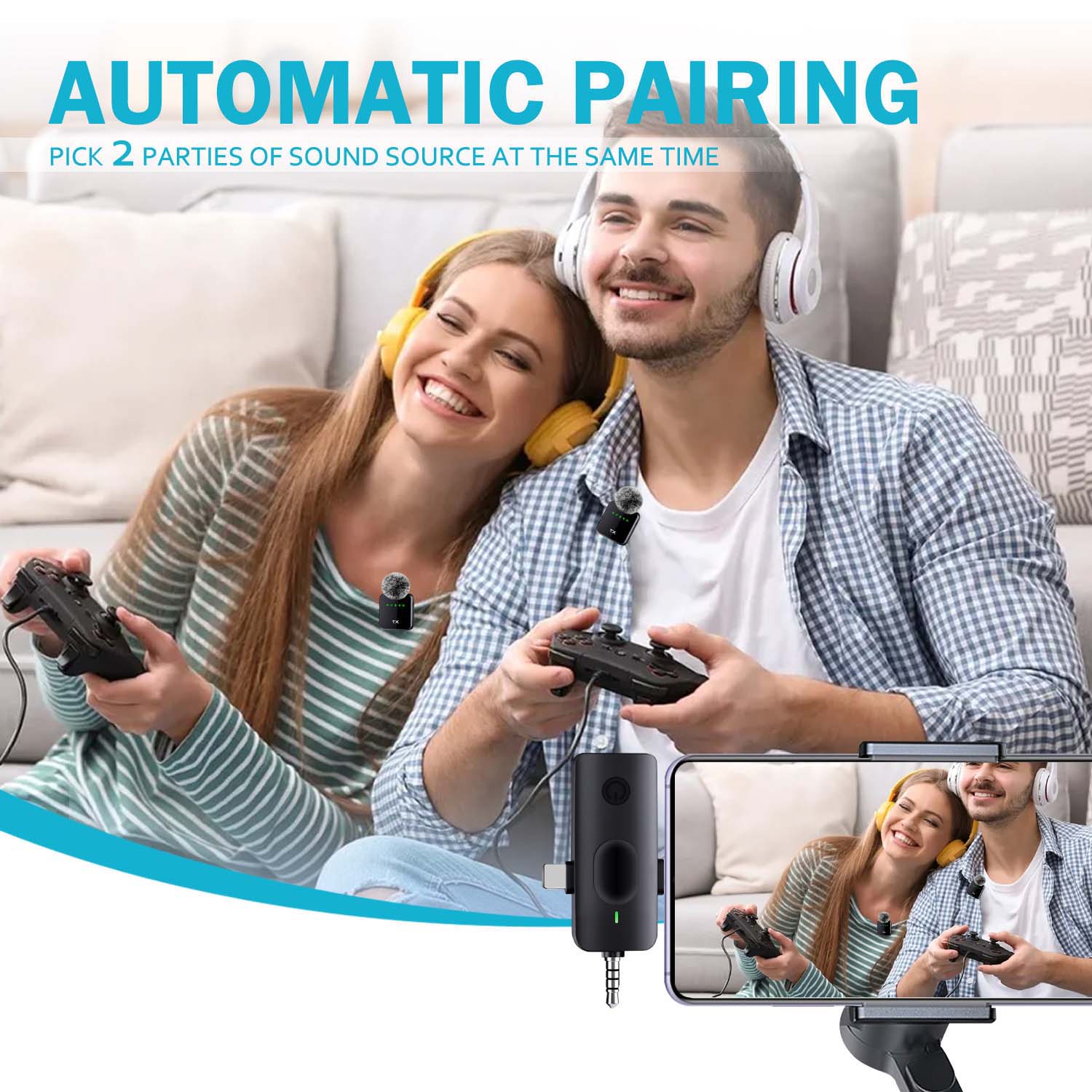 Wireless Lavalier Mini Microphone for iPhone, Android, Active Noise Cancellation, Magnetic Lapel Microphone for TikTok,  Video Vlog, Interviews, Live Streaming