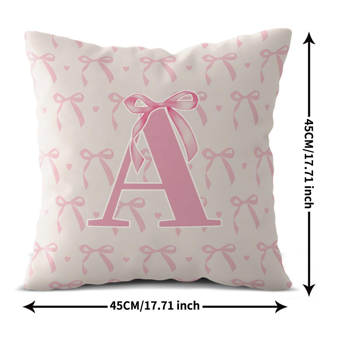 Pink Romantic Ballet Bow Full Alphabet Initial Throw Pillow with Insert, Coquette Aesthetic Decorative Pillow for Sofa, Bay Window, Patio, Cafe, All Season Use, Back Support Cushion, Ideal Housewarming Birthday Christmas Gift