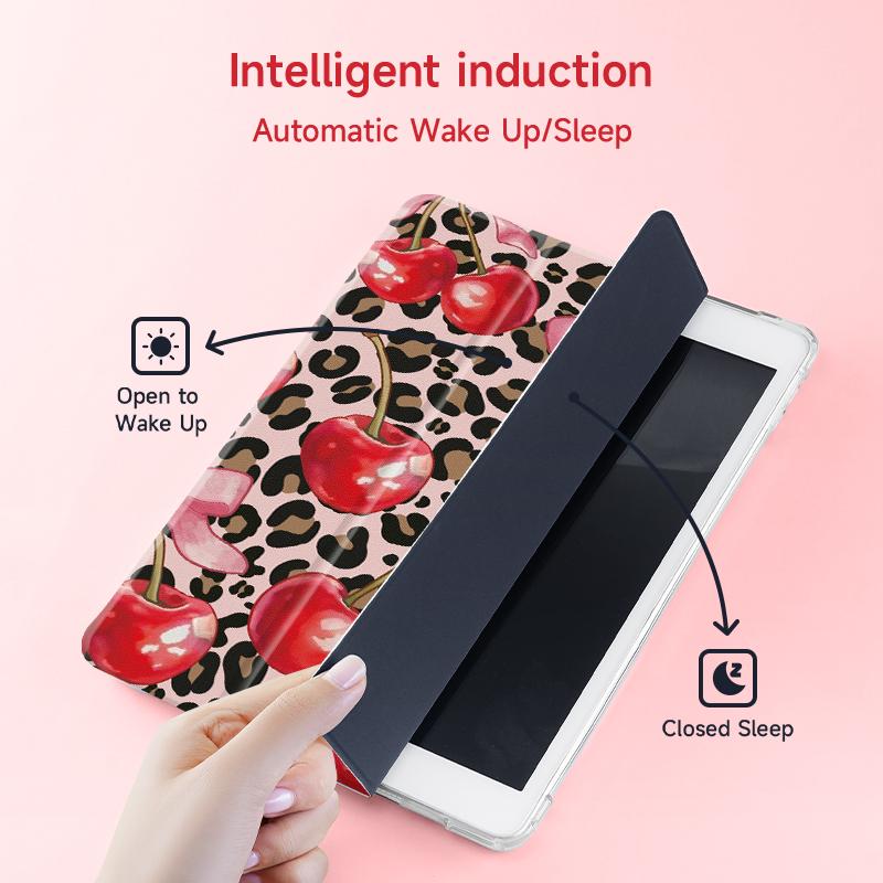 Fashion Cherry Pattern Tablet Case with Pen Slot, Adjustable Bracket Design Tablet Protective Cover, Soft Shell Tablet Protector for iPad, Tablet Casing