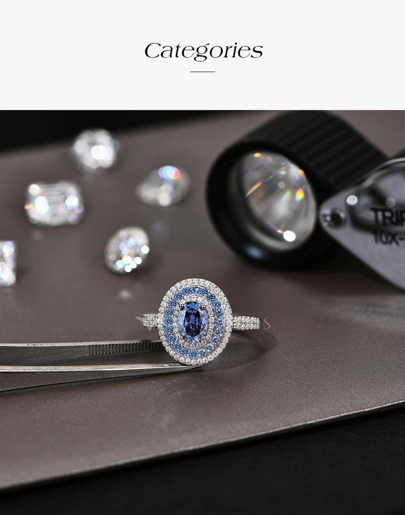 1CT Oval Shape  Lab-Created Blue Moissanite Ring With Halo  for Women Engagement Wedding Anniversary Jewelry R166