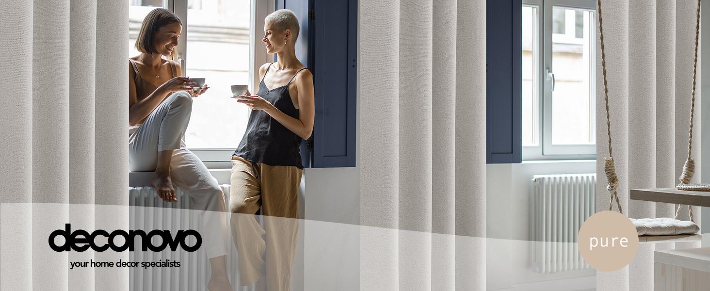 Deconovo Linen Full Blackout Curtains 2 Panels Thermal Soundproof Heavy Soft Wrinkle-Free Drapes for Bedroom Living Room