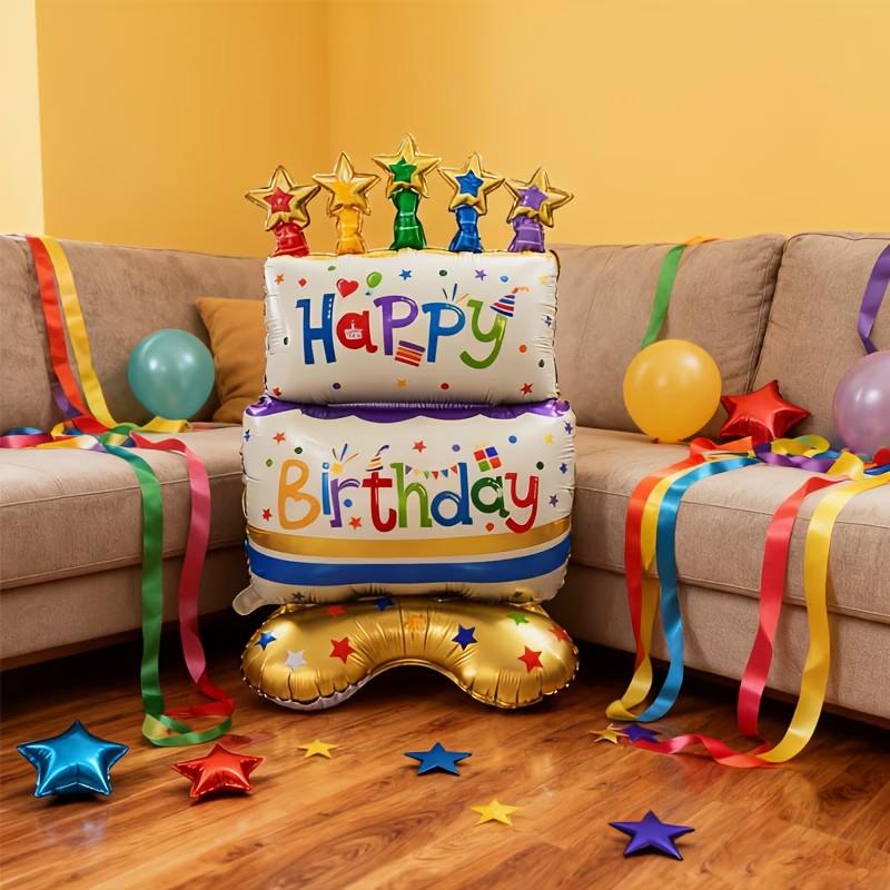Standing 38 Inch Birthday Cake Shaped Balloon, Party Atmosphere Decoration, Event Gift Prop, Indoor Outdoor Room Decor