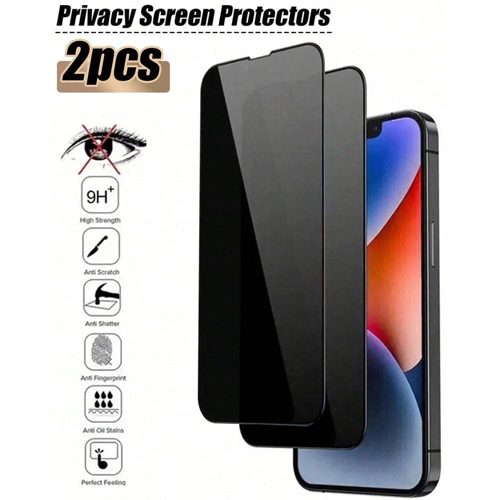 2pcs Full Coverage Privacy Screen Protector For iPhone 17 Air/16e/17/16/15/14/13/12/11 Pro Max/Pro/Plus/13/12 Mini/XR/X/XS/Xs Max,Protects Privacy,9H Hardness,Anti-Scratch,And Shatterproof,Perfect Edge
