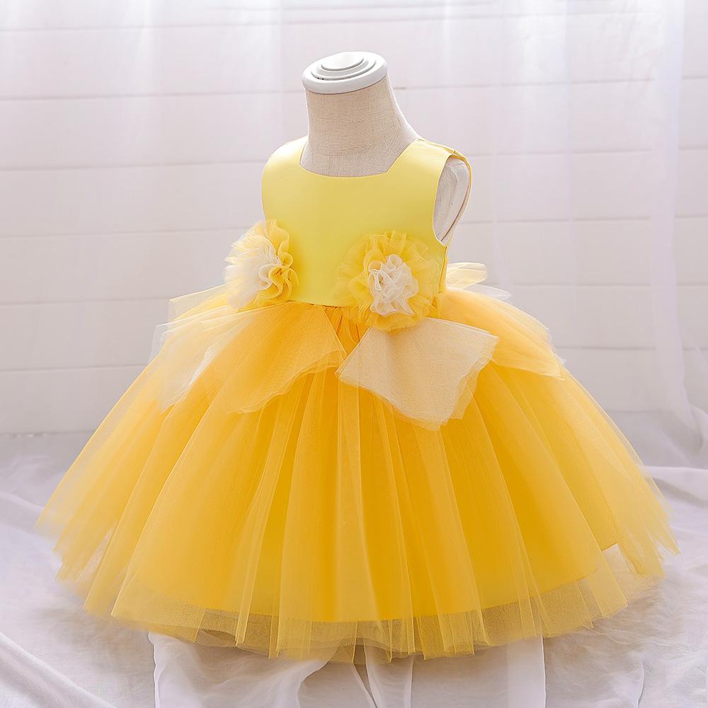 Baby Girl Clothes Infant Christening Cocktail Toddler Baptism Pageant Birthday Party Floral Patchwork Mesh Ball Gown Princess Dress for all Season 12 Months to 3 Years