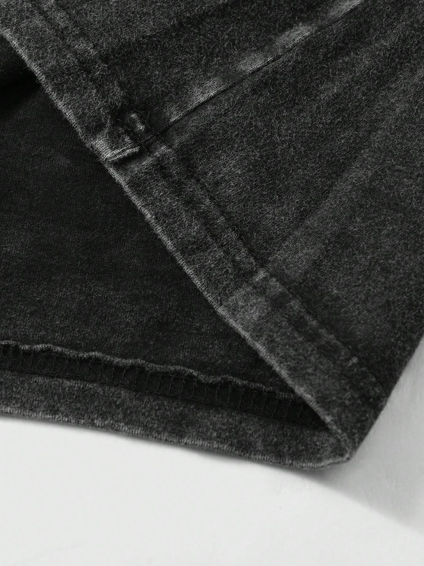 Men's Vintage Washed T-Shirt, Dual-Sided Print, 230 Pure Cotton Material, God Has His Own Plan Letter Print, Casual Street Style