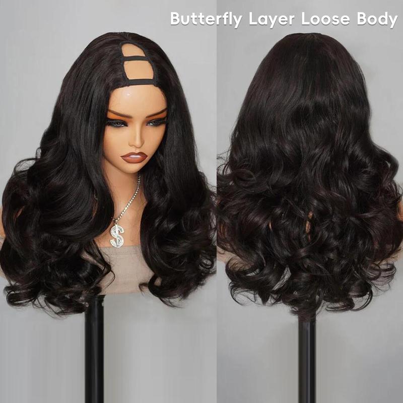 Recool Hair U Part Butterfly Layer Cut Loose Wave/Straight Human Hair Wigs for Women Real Scalp Beginner Friendly Elastic Drawstring 100% Human Hair#TikTokShopBlackFriday
