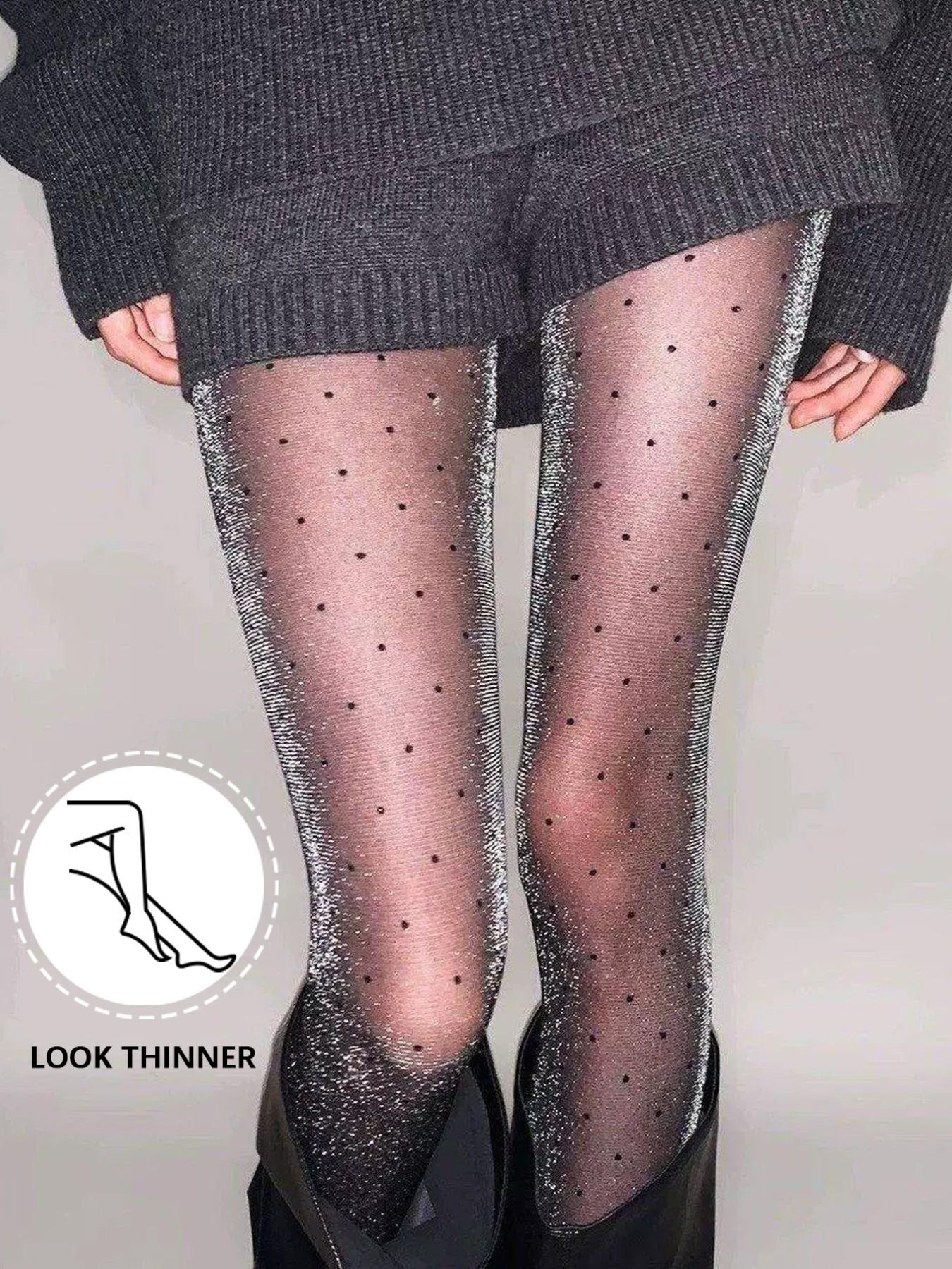 Sexy Women's Polka Dot Pearl Mesh Stockings, Butt Lifting Slimming Silk, Elegant Fitted Pantyhose, Plain Pattern, Made in China