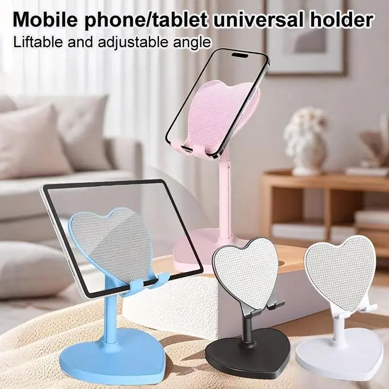 Sweet Heart Design Adjustable Cell Phone Stand, Foldable Universal Desktop Phone & Tablet Holder, Anti-Slip Portable Space-Saving Bracket, Ideal Hands-Free Accessory For Streaming, Video Calls, Online Study, Office And Home Daily Use