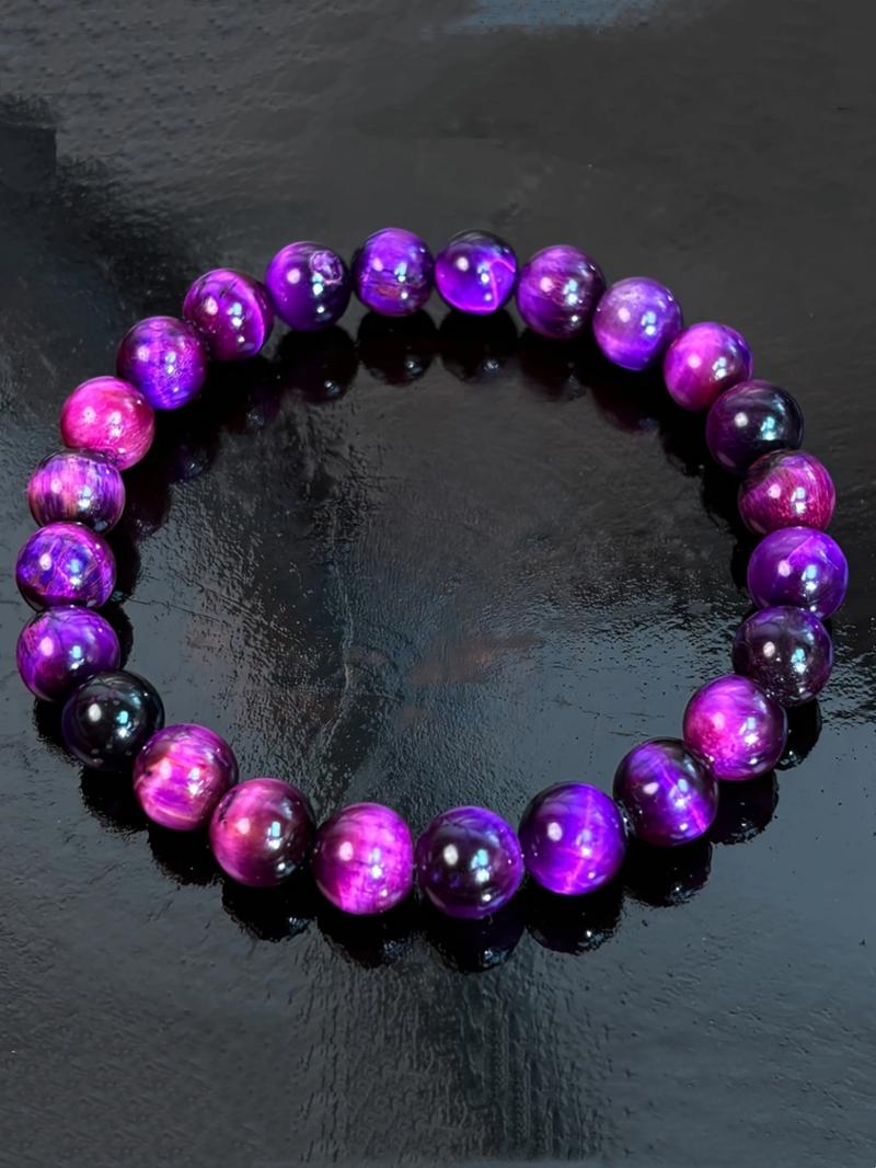 8mm Natural Tiger Eye Stone Beaded Bracelet, Fashionable Jewelry for Women & Men, Trendy All-match & Exquisite Jewelry for Birthday Gift, Crystal Bracelets