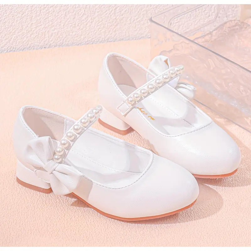 2025 Girls' Princess Theme Round-Toe Flat Shoes - White Bow Detail, Comfortable Everyday Kids' Footwear