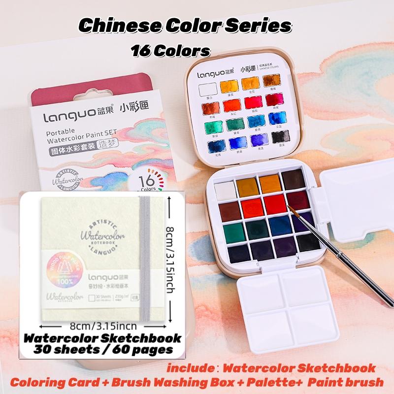 Travel Watercolor Paint Set - Artist Bundle 16 Colors with Palette,Portable Watercolor Travel Kit with Brush, Coloring Card, Brush Washing Box for Adults, Artists & Professionals