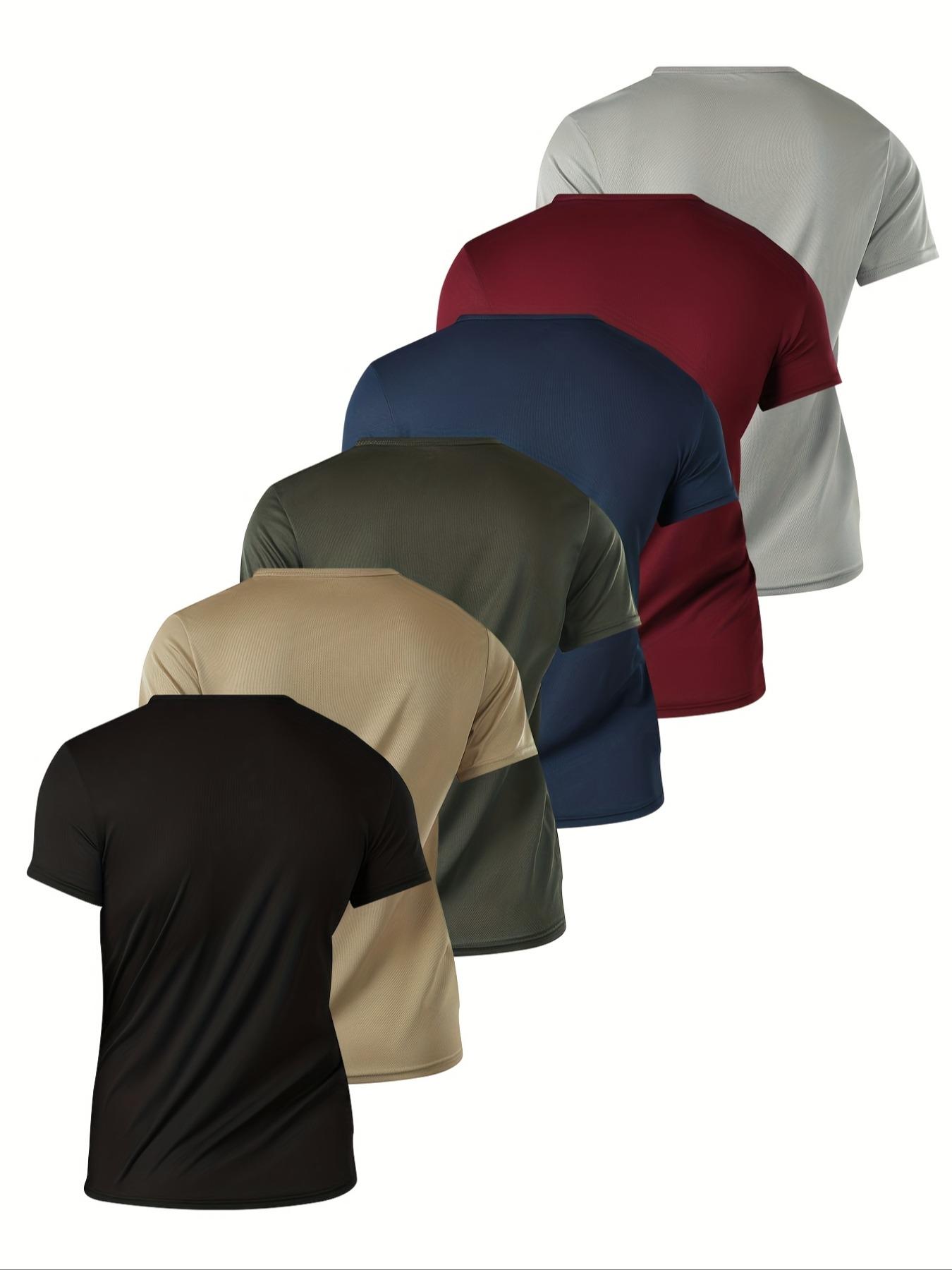 Men's Quick-Dry Breathable 6-Pack Solid Color T-Shirts Round Neck Short Sleeve, Lightweight Comfortable Summer Sports Tops, Athletic Sports Clothing, Activewear Tee, Athletic Fashion