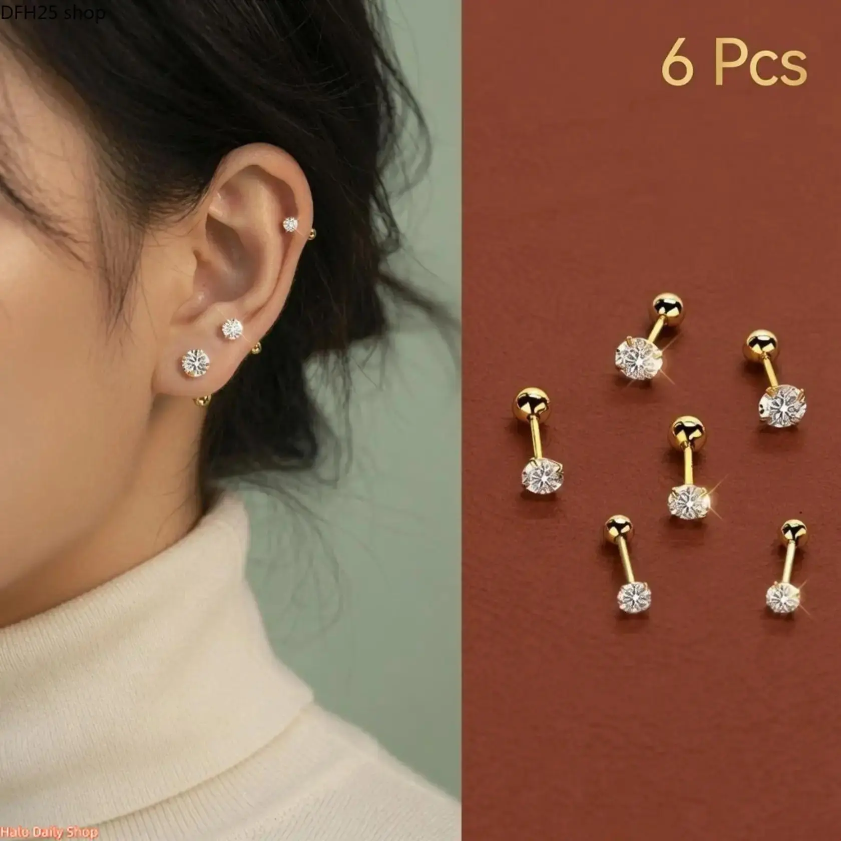 3 Pair Cubic Zirconia Stud Earrings For Women, Lightweight Hypoallergenic Jewelry Set With Minimalist Design For Daily Wear And Elegant Looks