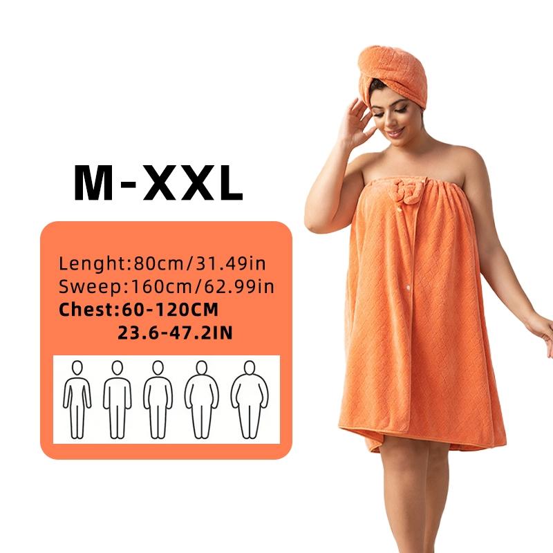 Women's Oversized Bathrobe Set, Bath Robe + Dry Hair Cap, Thickened Home Travel Steam Spa Use, Reusable Bathrobe