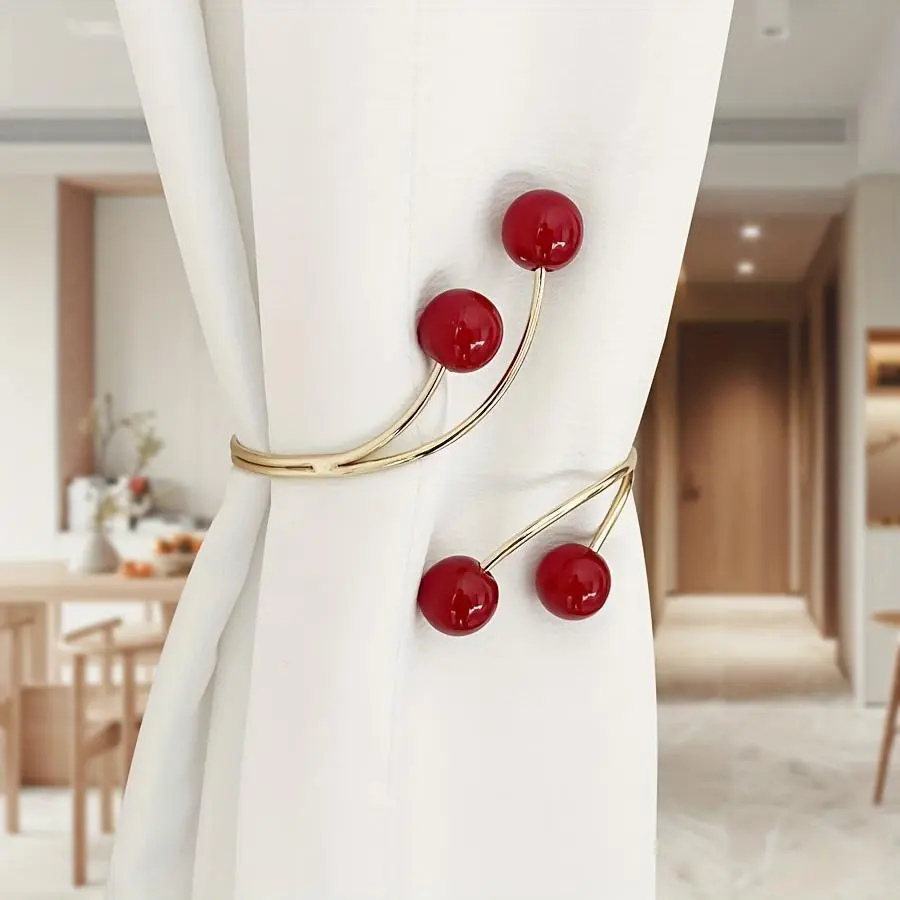 1pc Big Red Festive Pearl Alloy Curtain Buckle No Punching Bedroom Living Room Soft Decoration Storage Binding Curtain Tie