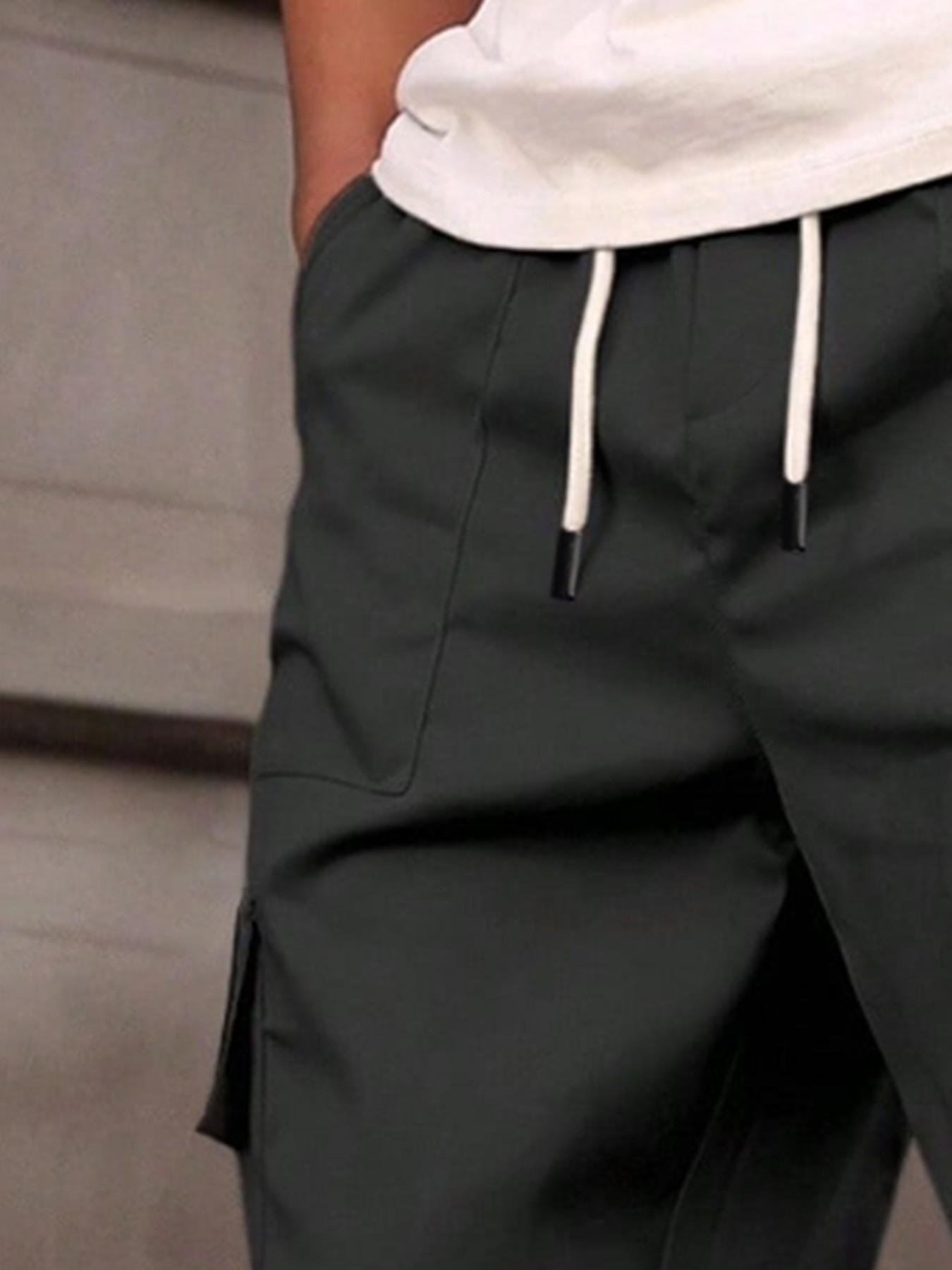 Men's Casual Work Pants, Unique Print, Multiple Pockets, Accordion Design at Knees, Adjustable Drawstring Waist, Outdoor Hiking