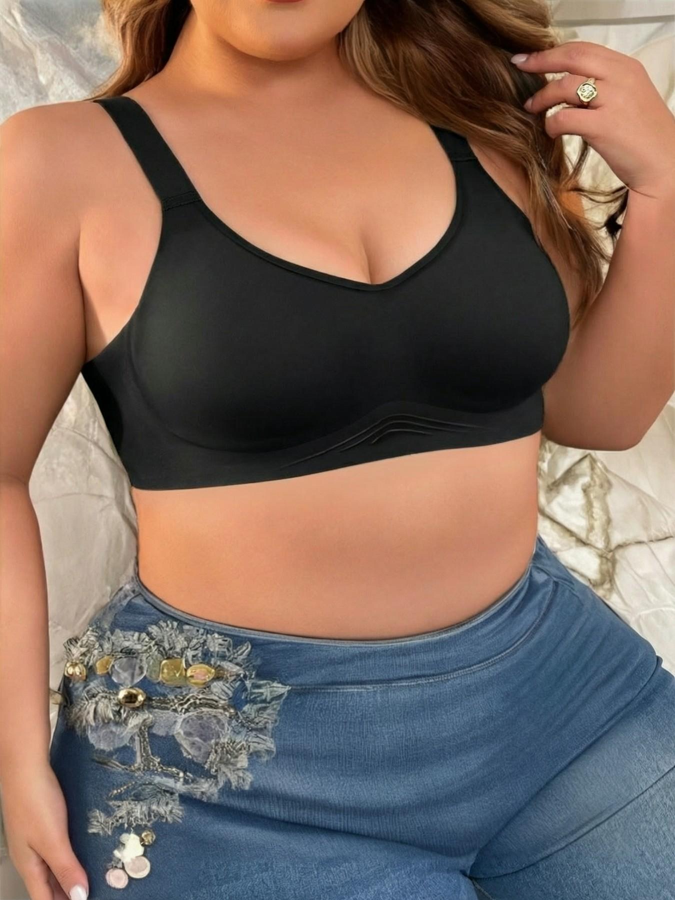 Women's Plus Size Seamless Wireless Bra - No Underwire, Non-Slip Adjustable Straps, Full Coverage Comfort Support Bralette for Everyday Wear