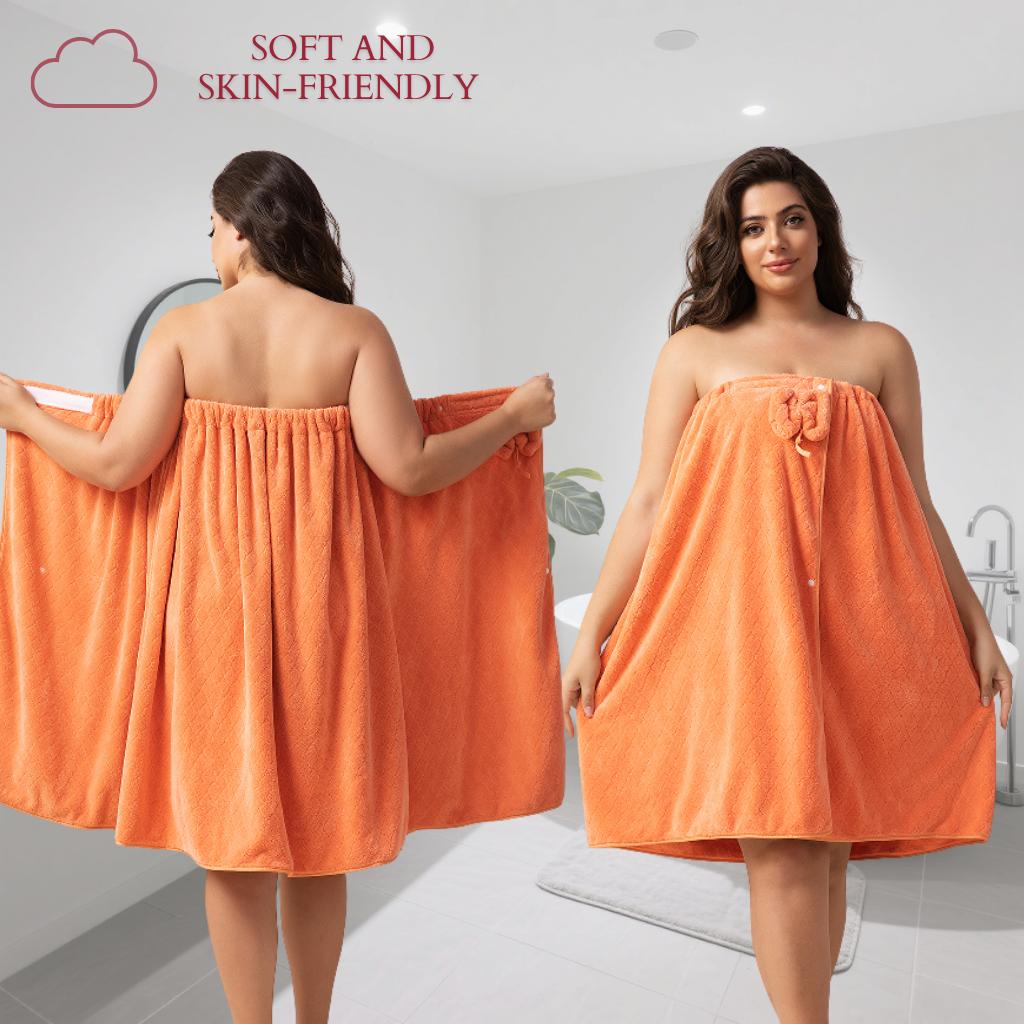 Plus - Size Bath Towel,Solid Bathrobe&Shower Cap Set,Ultra-Absorbent Bath Skirt,Cozy for Travel and Home,Great Gift Idea