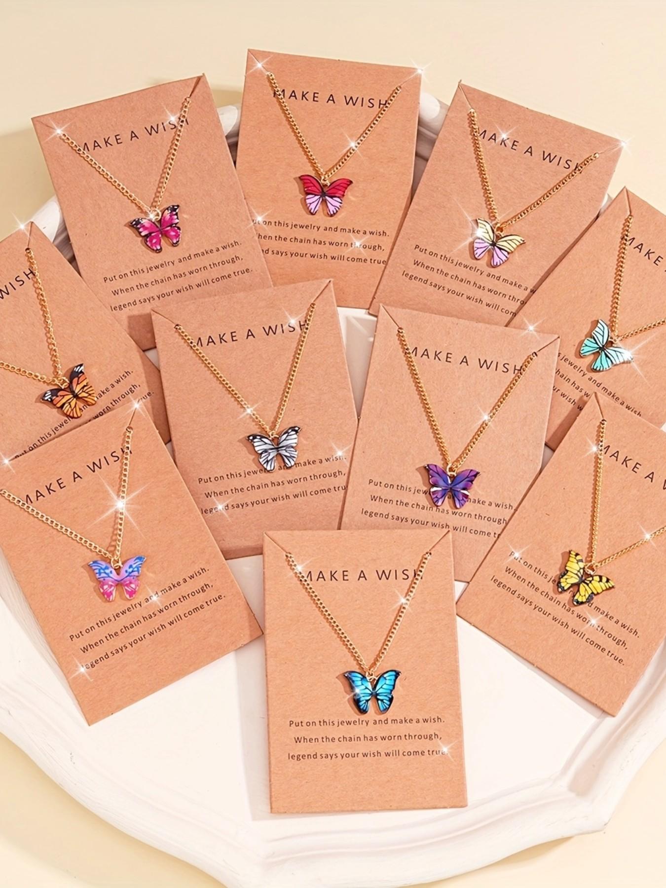 10-Piece Fashion Elegant Simple Colorful Butterfly Y2K Pendant Matching Necklaces Set, Unisex, Perfect for Vacation, Party, Date, Gift, Daily Wear
