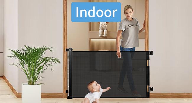 Retractable Baby Gate,Mesh Baby Gate or Mesh Dog Gate,33.6" Tall,Extends up to 55"71" 118"168"197"Wide,Child Safety Gate for Doorways,Stairs,Hallways,Indoor/Outdoor（black/grey）