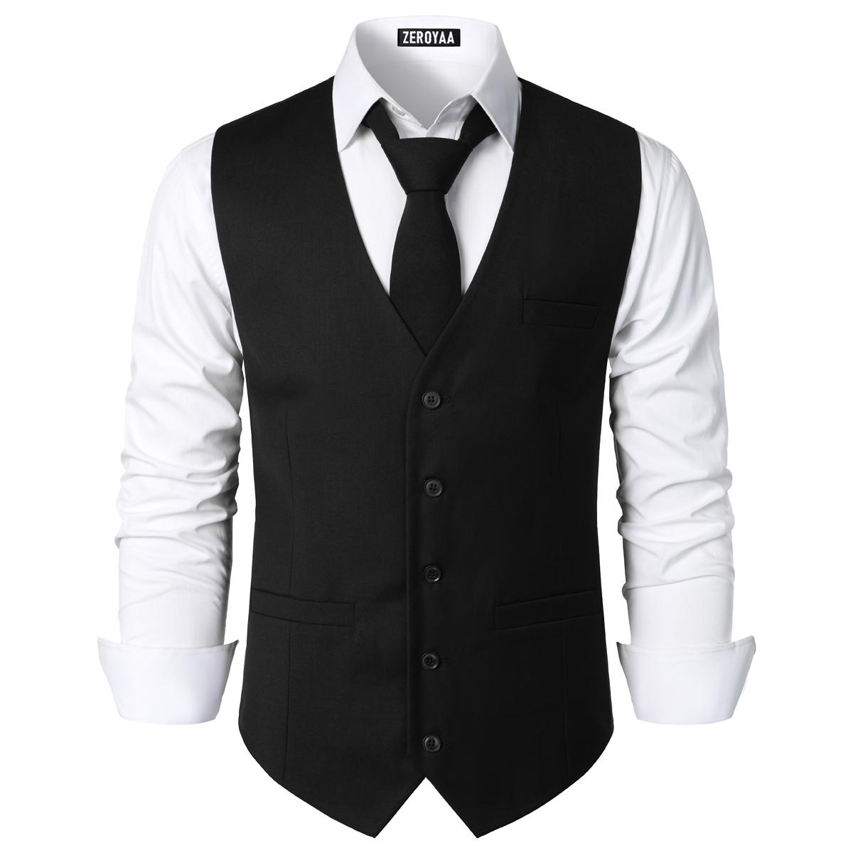 ZEROYAA Men's Hipster Urban Design 3 Pockets Business Formal Dress Vest for Suit Tuxedo
