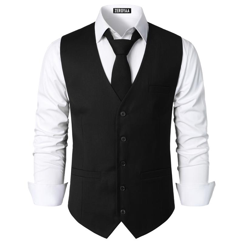 ZEROYAA Men's Hipster Urban Design 3 Pockets Business Formal Dress Vest for Suit Tuxedo