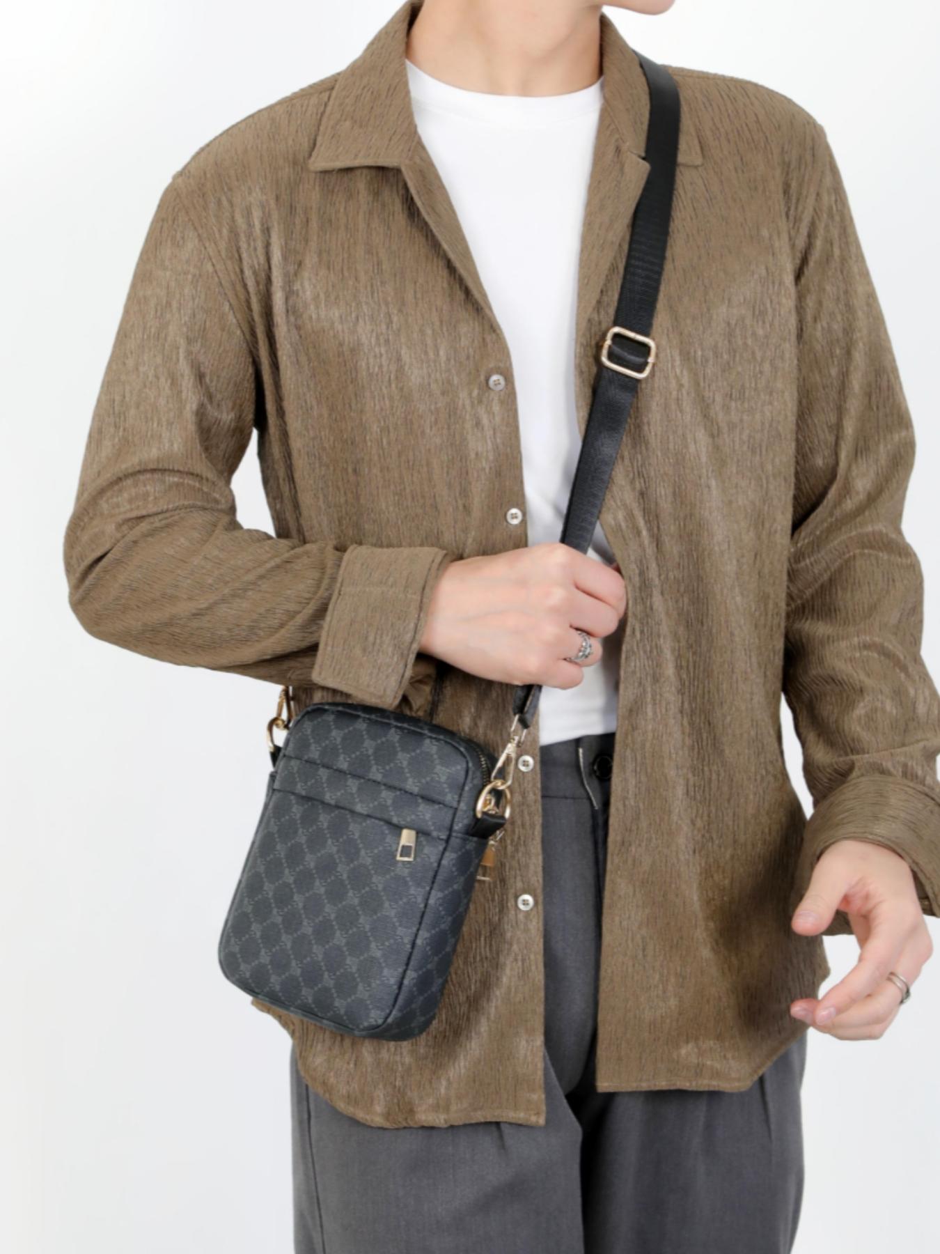 Men's Windmill Pattern Crossbody, Casual All-Seasons Commuter & School Bag, Versatile Daily Use, Travel Friendly, Cross Body Bags