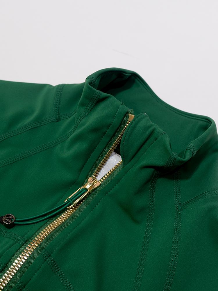 Yoga jacket for women, spring stand up collar, gold zipper, slim fit, casual long sleeved outdoor fitness suit top