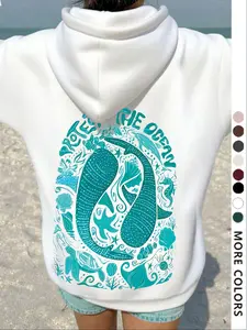 Women's Hooded Sweatshirt with Shark Prints, Casual Loose Fit Pocket Top, Fall Winter Fashion Outdoor Streetwear, Soft Spring New Year Party Hoodie