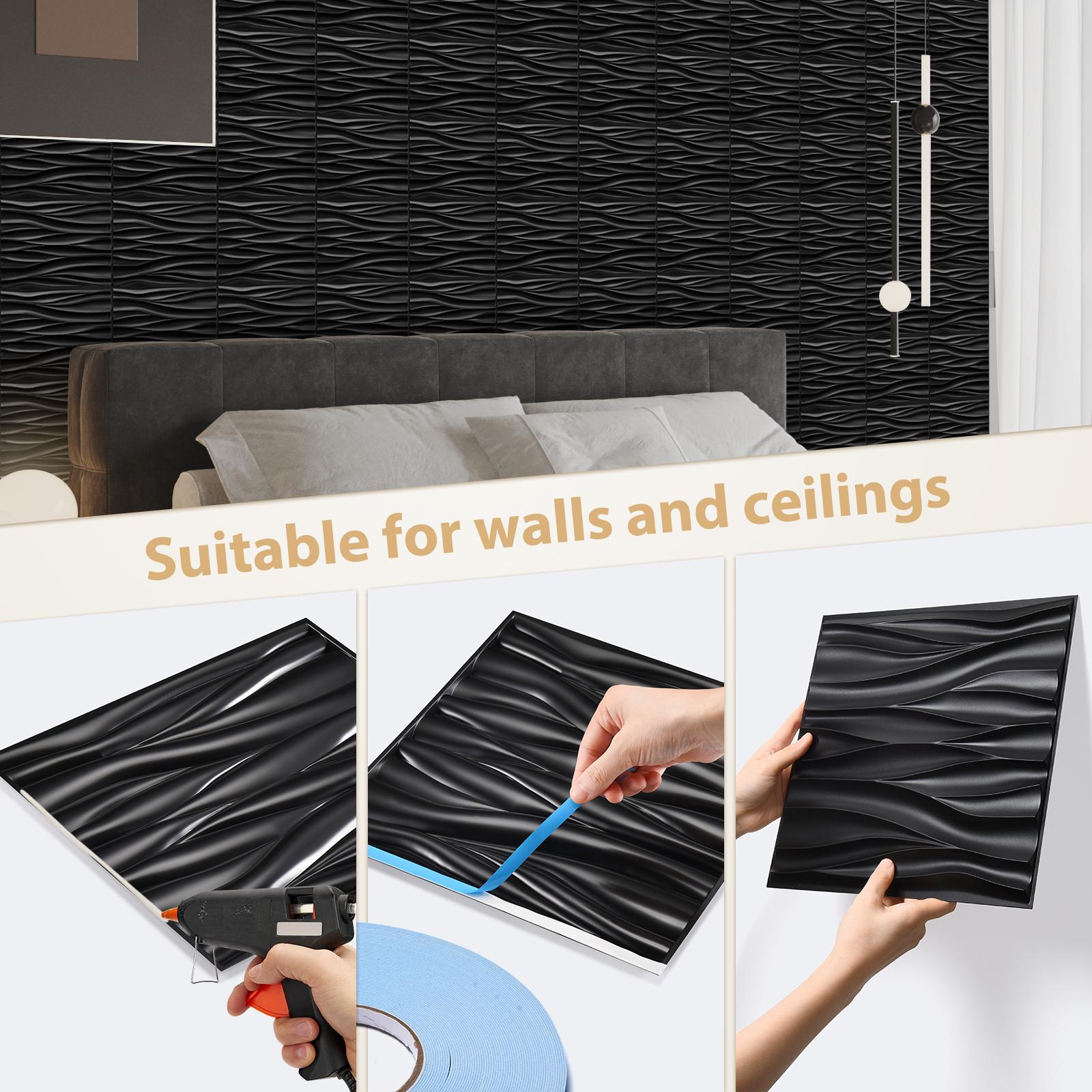 Kuujojo 20/30pcs Self Adhesive 3D PVC Wall Panels, 11.8x11.8in Diamond Wall Trim, Indoor Home Improvement Building Supplies with Tape, Self Adhesive Panels