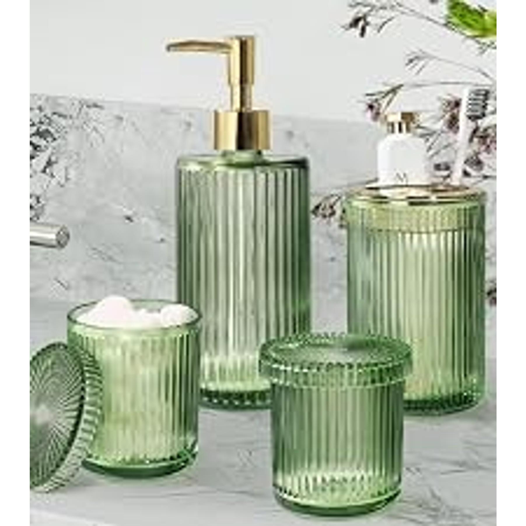 Matte Black 4-Pc Glass Bathroom Accessories Set - Stainless Steel Pump Soap Dispenser, Toothbrush Holder, Wipe-Clean Organiser, Qtip Holder for Modern Home Sink Decor