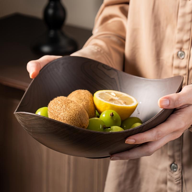 2pc Large Plastic Serving Bowl with Imitation Wood Grain - Dark Brown/Black PP Party Salad & Candy Dish, Durable Fruit Bowl for Buffet, Wedding, Banquet, Picnic - Easy-Clean Tableware Container