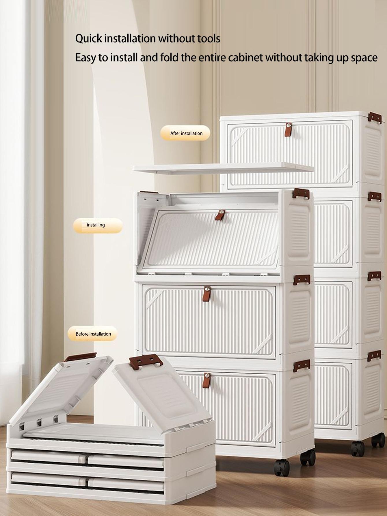 Foldable Plastic Storage Cabinet, Multi-Layer Table Under Desk Organizer, Home Living Room Toy Snack Rack, No Installation Required