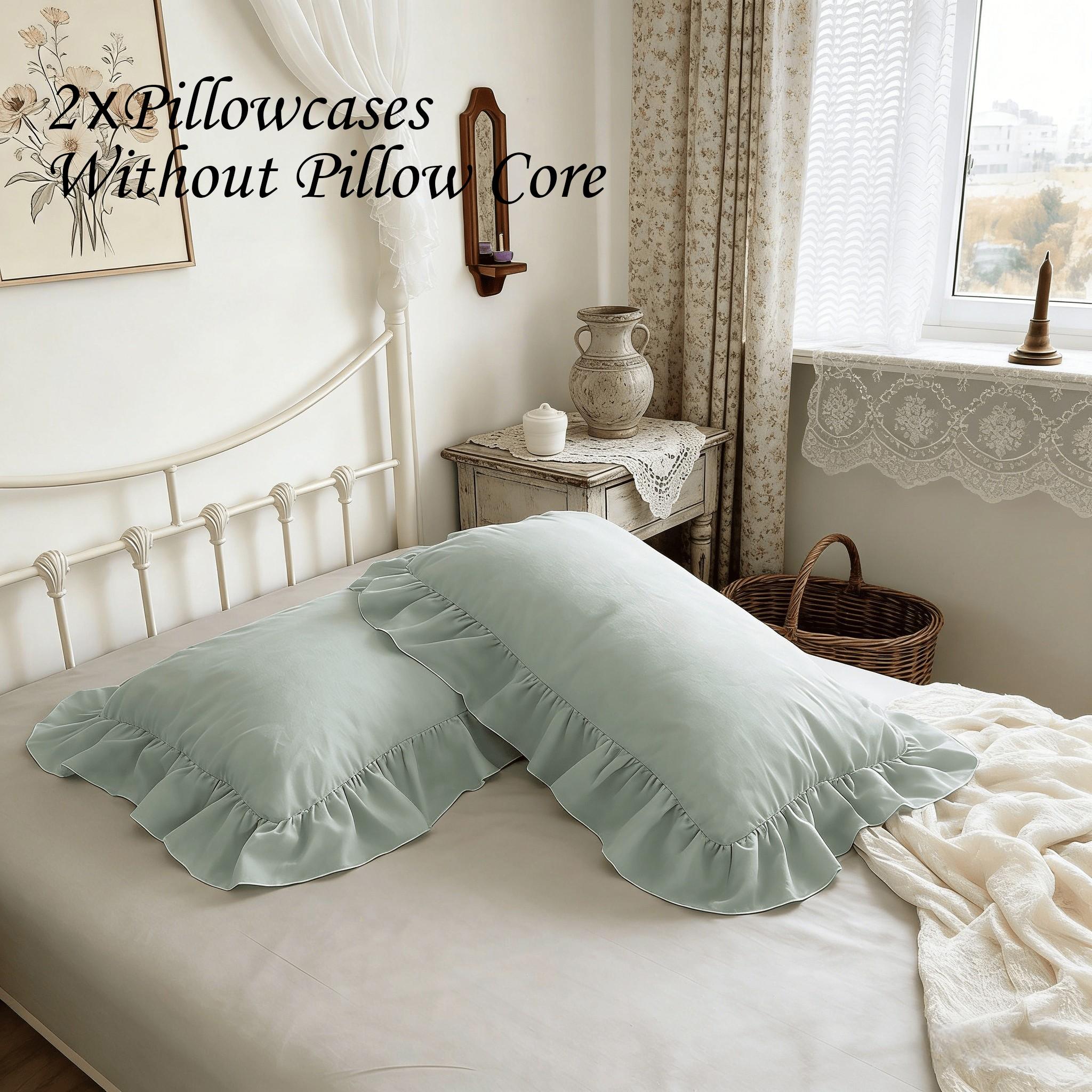 2pc Vintage Ruffle Flower Pillowcases, Pure Color Style, No Filling, Suitable for Bedroom Decor, Sofa Cushion, Bed Pillowcases Decoration