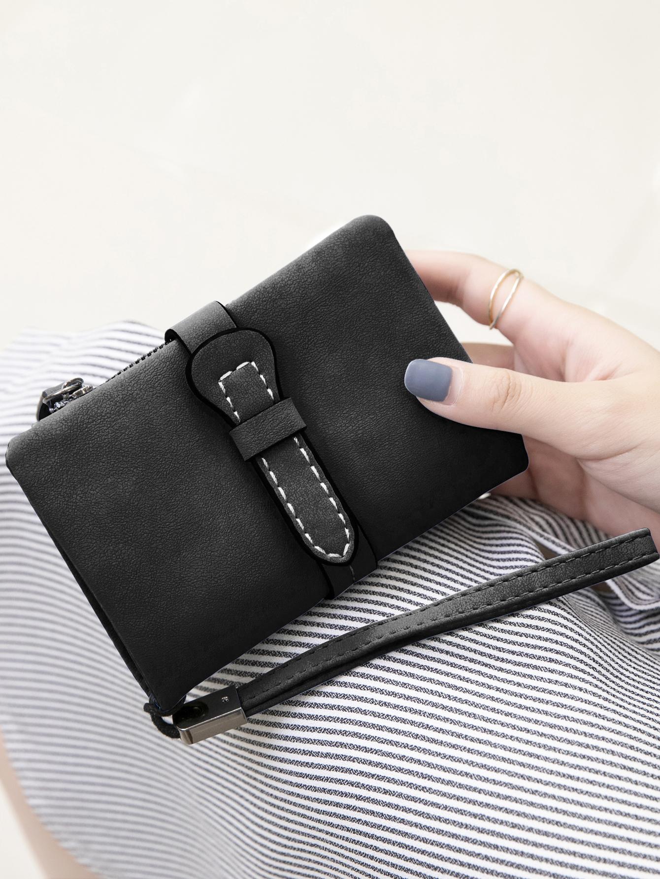 Women's Elegant Minimalist Short Wallet with Wristlet, Casual Versatile Zipper Card Slots Wallet, Trendy Wallet for Daily Use