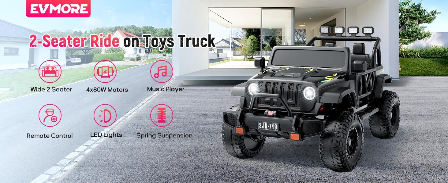12V-24V Ride on Truck Car 1-2 Seater Ride Kids Electric Car - 7Ah Large Battery Kids Electric Vehicles with Remote Control, 4WD Kids Jeep 3 Speeds LED Lights, Horn, Music for Kids Aged Black 12V-24V Ride on Truck Car 1-2 Seater Ride Kids Electric Car - 7Ah Large Battery Kids Electric Vehicles with Remote Control, 4WD Kids Jeep 3 Speeds LED Lights, Horn, Music for Kids Aged Black
