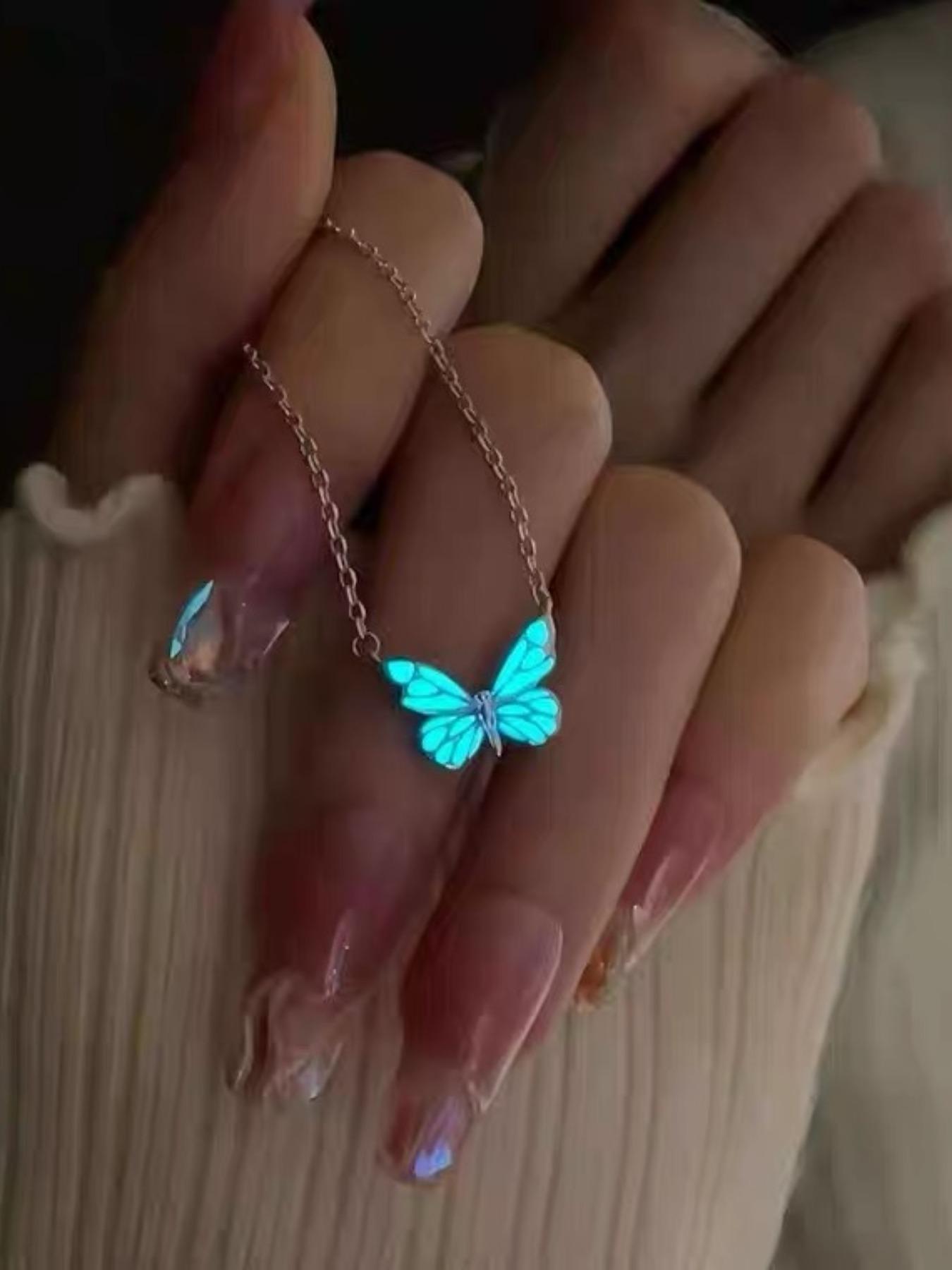 Glow-In-The-Dark Butterfly Bracelet Necklace Set for Women, Unique Design Fashion Accessory, Layered Stackable Jewelry for Students & Friends