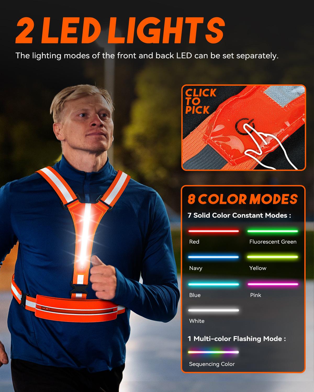 1pc Warning Reflective Safety Vest Electric Scooter Flashing Cycling Vest Can Storage Mobile Phones USB Rechargeable LED Vests for Nighttime Running Jogging Riding