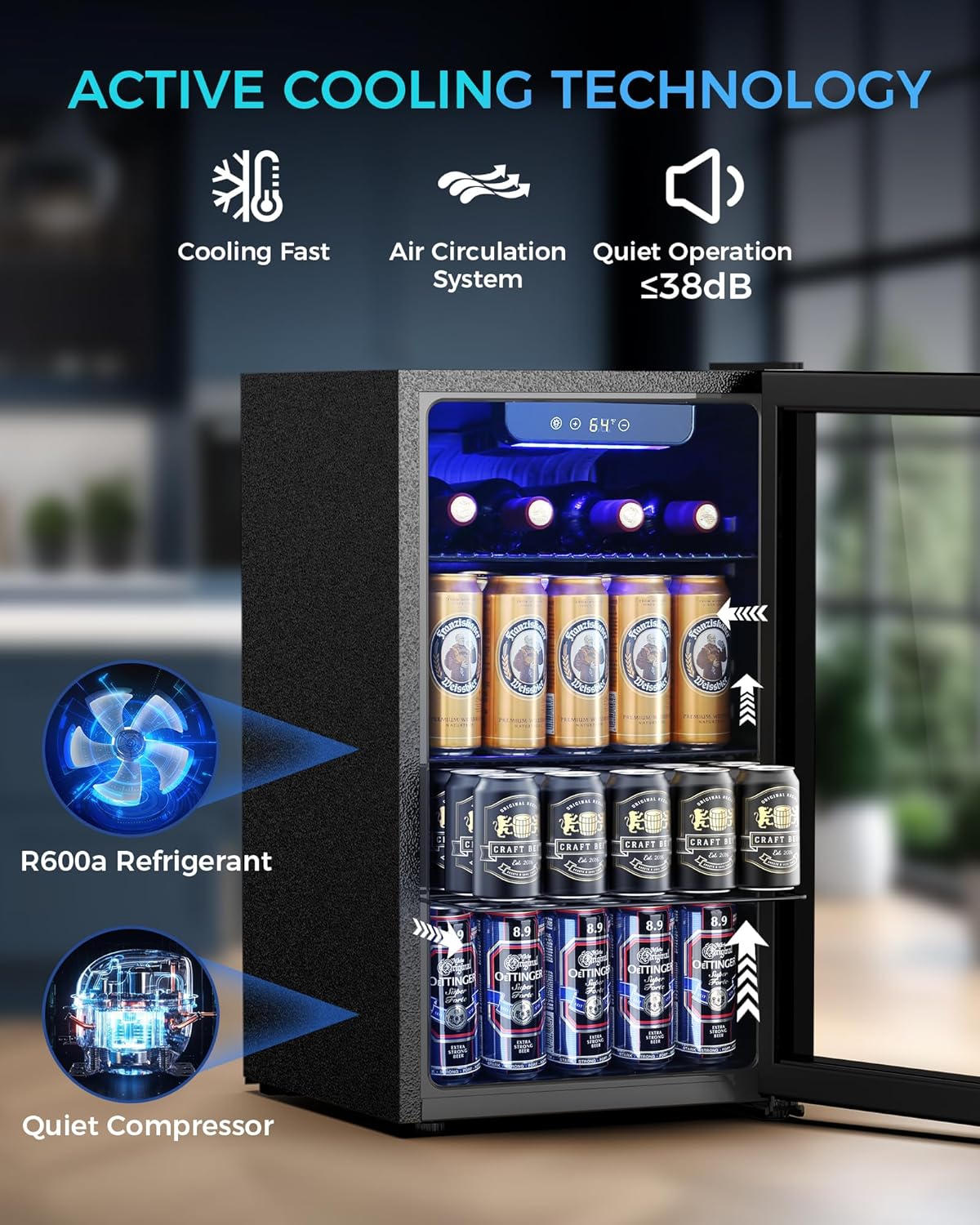 COWSAR Beverage Refrigerator and Cooler, Mini Fridge 48-130 Can, Little Cooler with Digital Display 32~61℉, Small Refrigerator with 4 Shelves for Home Office, Bedroom, Garage, Game Room, 1.3-4.4 Cu.Ft