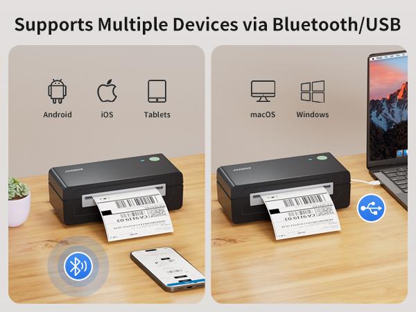 JADENS Shipping Label Printer, Bluetooth Wireless Thermal Label Printer, Compatible with iOS, Android, Windows, Mac, Chromebook, Widely Used for Etsy, Ebay, Shopify, USPS
