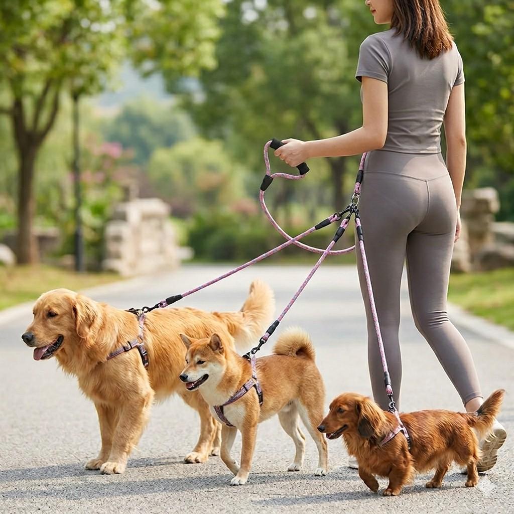 Double/Triple-ended Dog Leash, 1 Set Removable Wave Pattern Pet Leash, Pet Traction Rope, Anti-winding Pet Supplies for Outdoor Walking, Dog & Cat Accessories