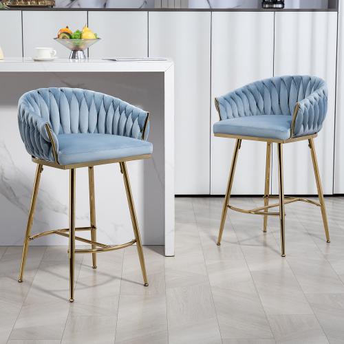 【Bellemave】2 chairs26'' Counter height bar stools velvet kitchen island counter bar stool with hand- wave back,golden chromed base and footrest (a pair) 【Bellemave】2 chairs26'' Counter height bar stools velvet kitchen island counter bar stool with hand- wave back,golden chromed base and footrest (a pair)