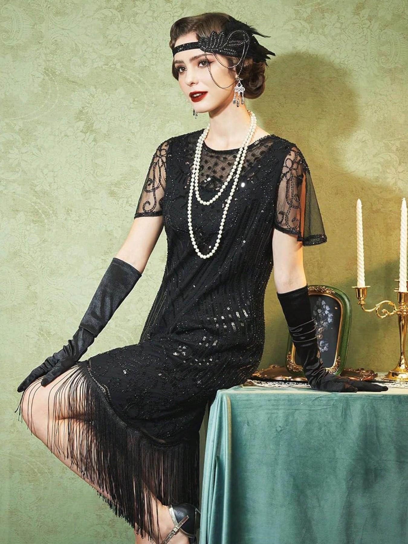 5PC/Set 1920s Flapper Set for Women,Roaring 20s Headband Headpiece Costume Accessories for Halloween Party Cosplay