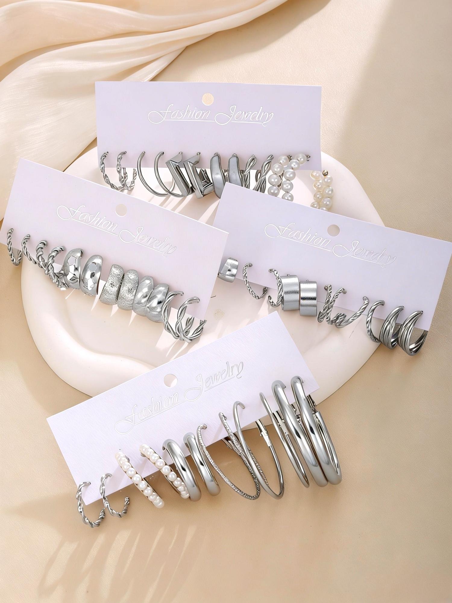 24 Pairs Elegant Alloy Flower Earrings Set, Hoop Earring Set with Mermaid Design, Perfect Gift for Women and Office Wear Jewelry Collection