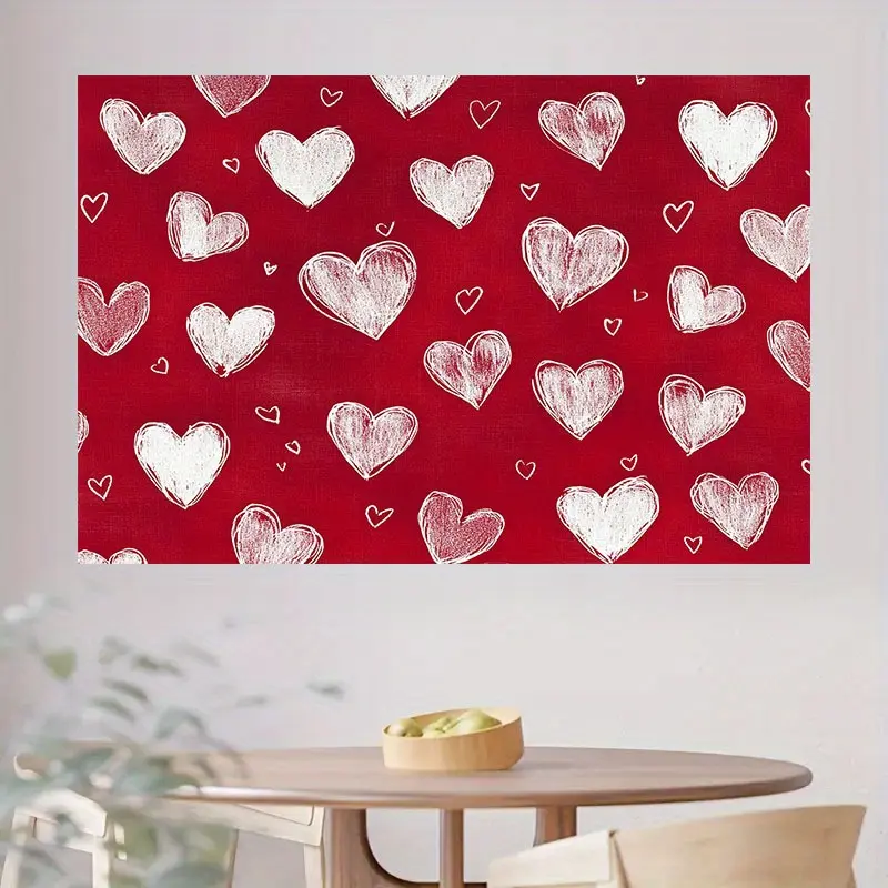 2D Falt Romantic Valentine's Day Backdrop - Sweetheart Moments with White Graffiti Heart Decor On Red, Polyester, Multiple Sizes for Parties & Photo Ops, Valentines Decorations