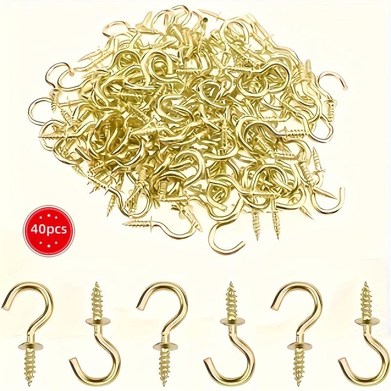 40 Golden Screw hooks, metal polished hooks, used to hang plants, mugs, art decorations, lanterns, bird food, Christmas lights, necklaces, bracelets