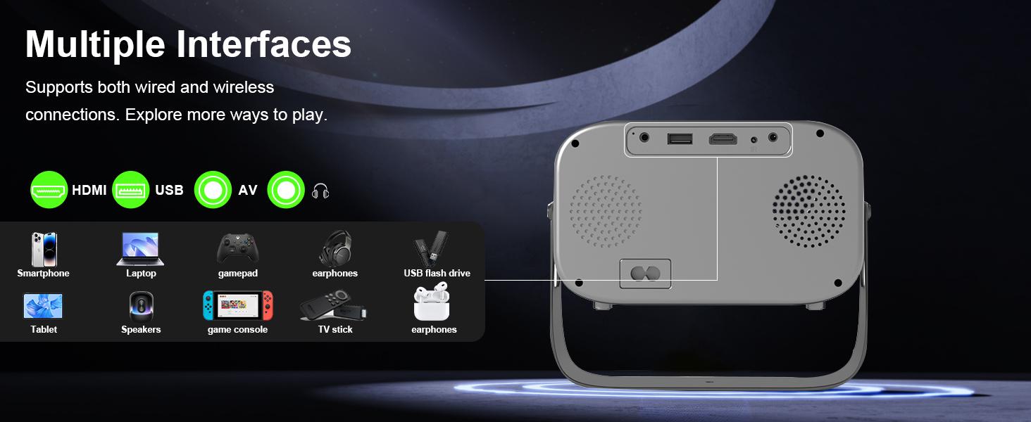 Mini Projector 4K 1080P Support Portable Smart Projector with Wifi and Bluetooth,Auto Focus&Keystone Projector 4K, Screen Movie Home Projector with Auto Keystone Adjustment for Laptops Audio Space projectors